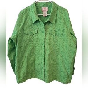 NWT QUACKER FACTORY SEED PEARLS  EMBROIDERED GREEN JACKET. SIZE 1X.